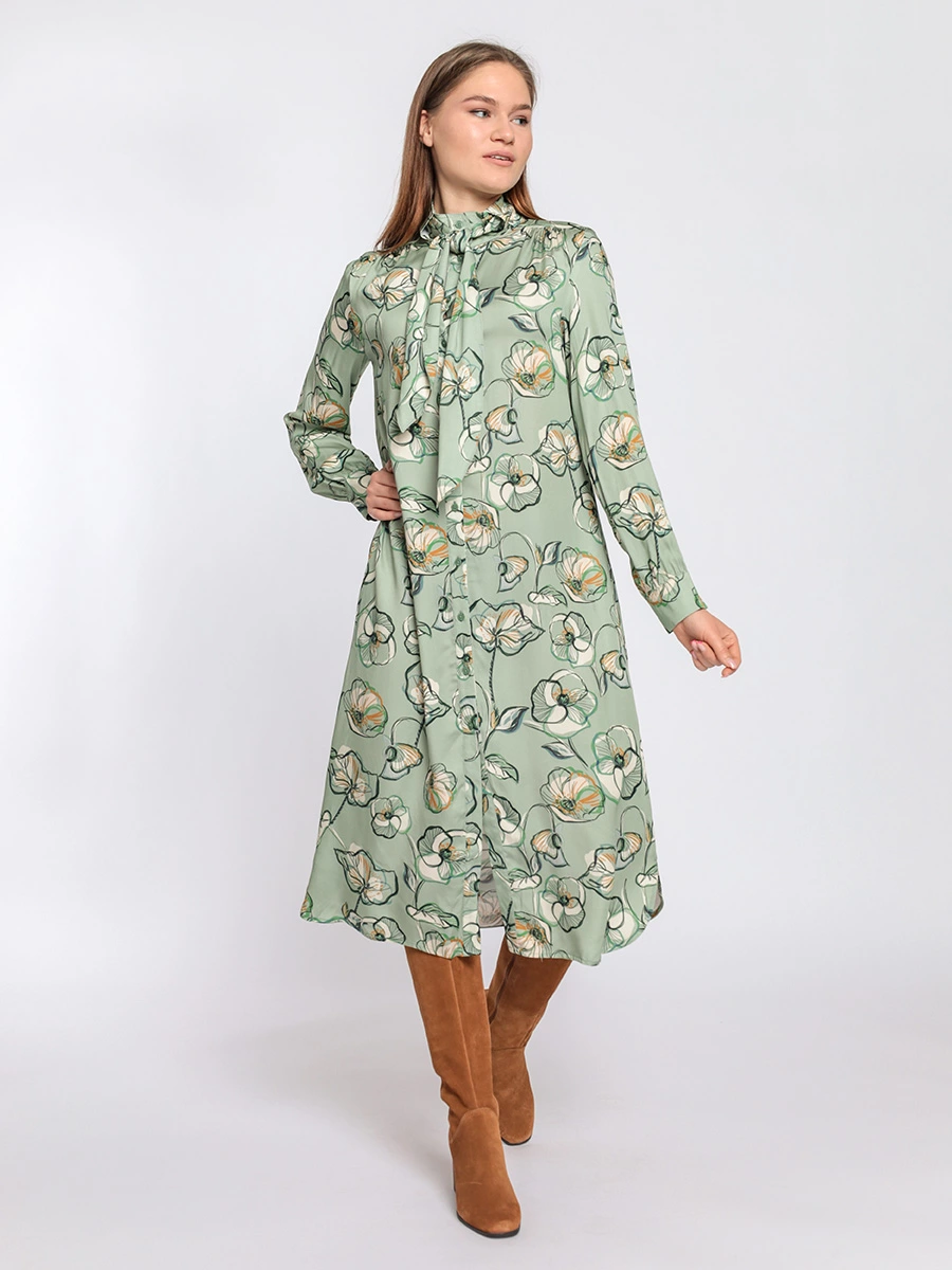 Платье-рубашка со съемным бантом